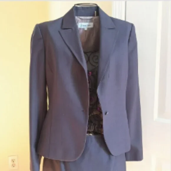 Calvin Klein Pencil Skirt Suit Set Lined Blazer Gray One Button Knee Length Sz 2 - Picture 8 of 15